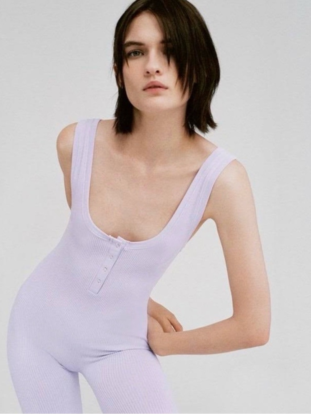Zara Lilac Ribbed Sleeveless Jumpsuit